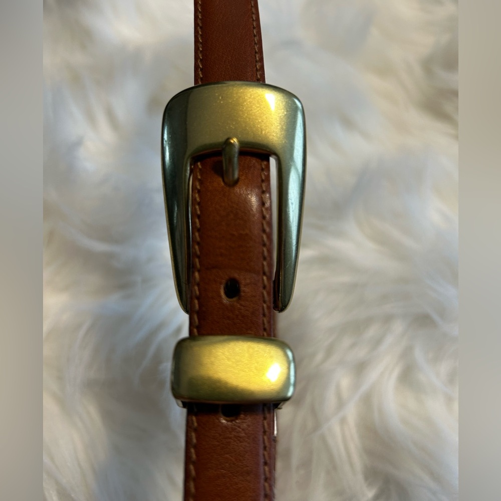Brown Leather Belt with Gold Buckle